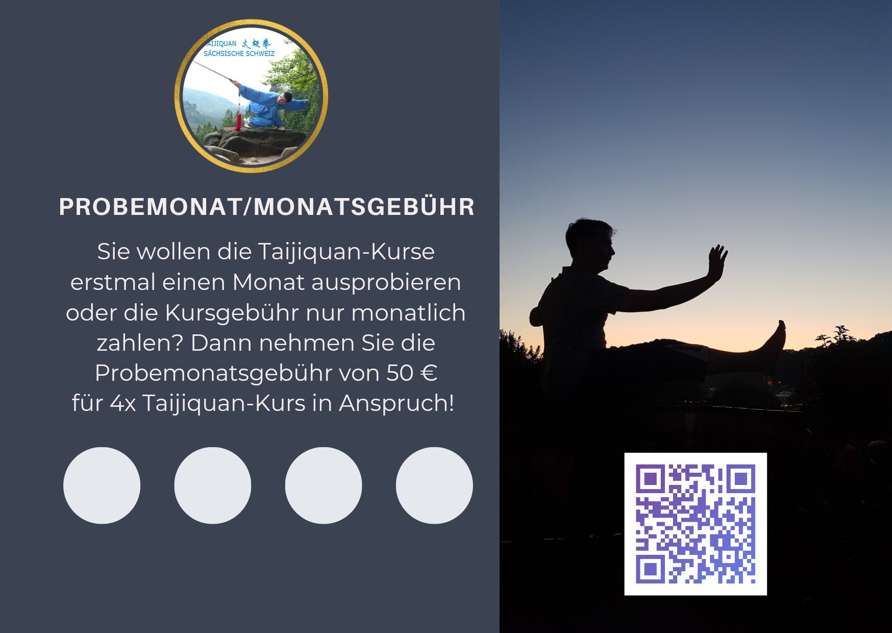 Probemonat Buchen Sie einen Probemonat: 4 x Taijiquan für 50€!